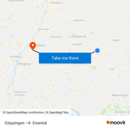 Göppingen to Eisental map