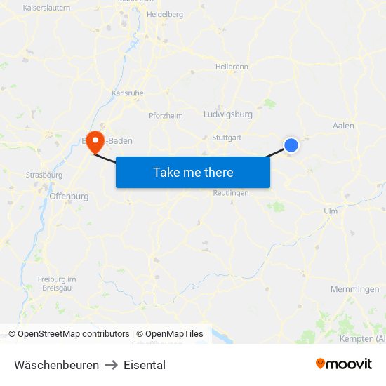 Wäschenbeuren to Eisental map