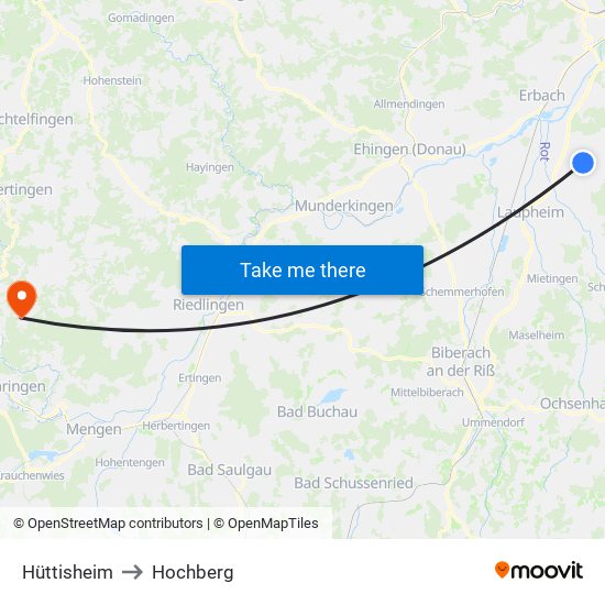 Hüttisheim to Hochberg map