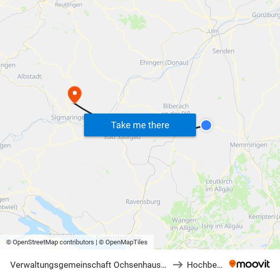 Verwaltungsgemeinschaft Ochsenhausen to Hochberg map