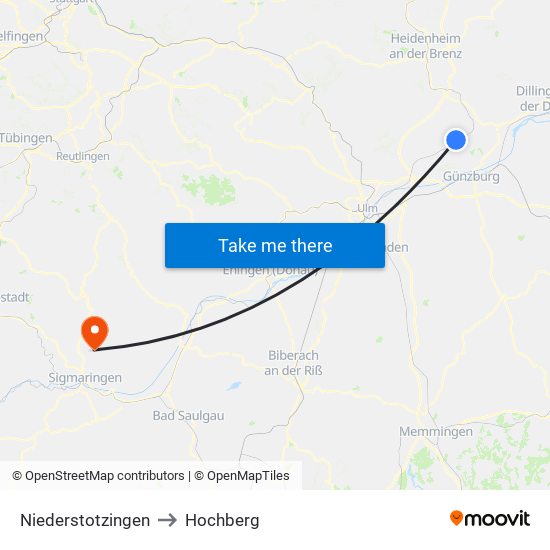 Niederstotzingen to Hochberg map