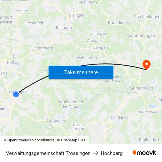 Verwaltungsgemeinschaft Trossingen to Hochberg map