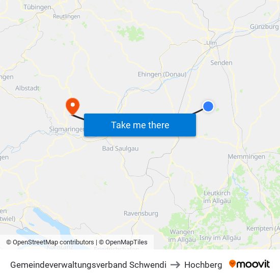 Gemeindeverwaltungsverband Schwendi to Hochberg map