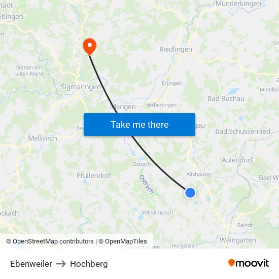 Ebenweiler to Hochberg map