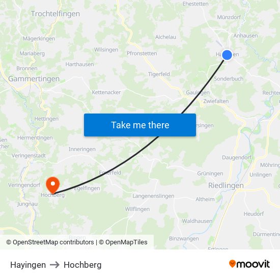 Hayingen to Hochberg map