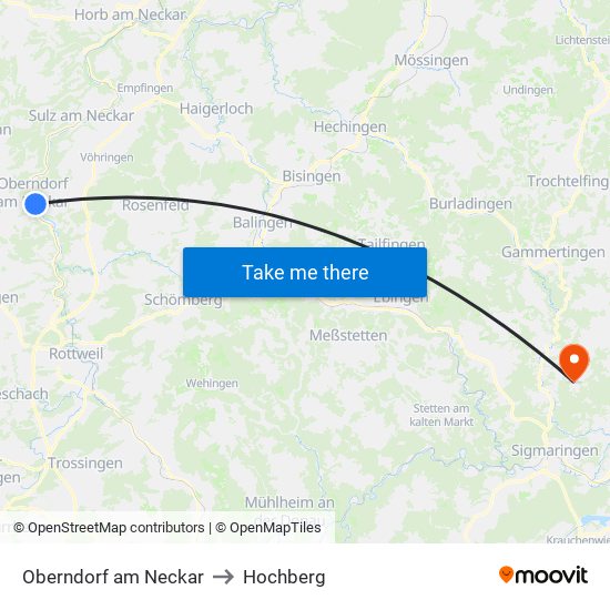 Oberndorf am Neckar to Hochberg map