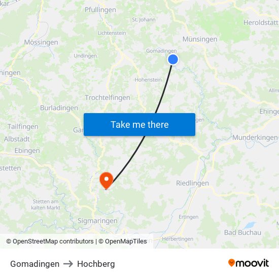 Gomadingen to Hochberg map