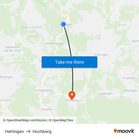 Hettingen to Hochberg map