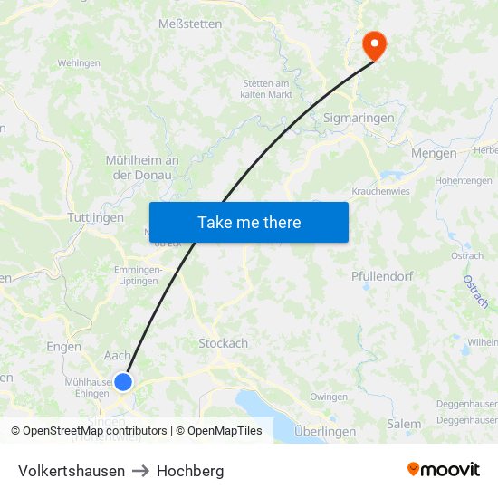 Volkertshausen to Hochberg map