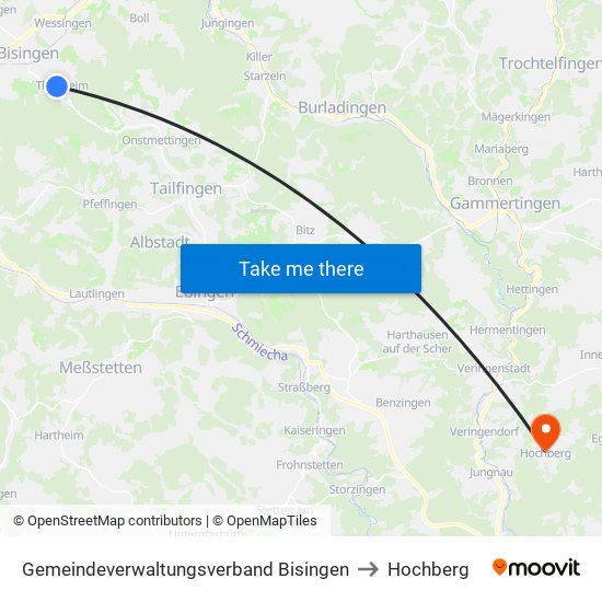 Gemeindeverwaltungsverband Bisingen to Hochberg map