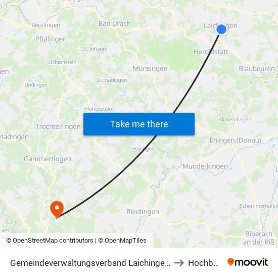 Gemeindeverwaltungsverband Laichinger Alb to Hochberg map