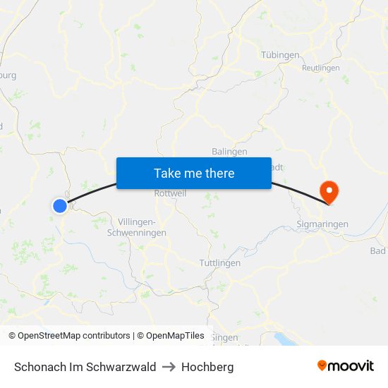 Schonach Im Schwarzwald to Hochberg map