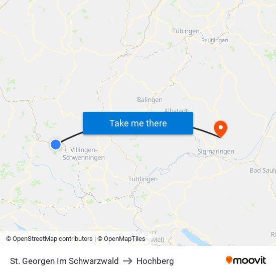 St. Georgen Im Schwarzwald to Hochberg map