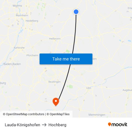 Lauda-Königshofen to Hochberg map
