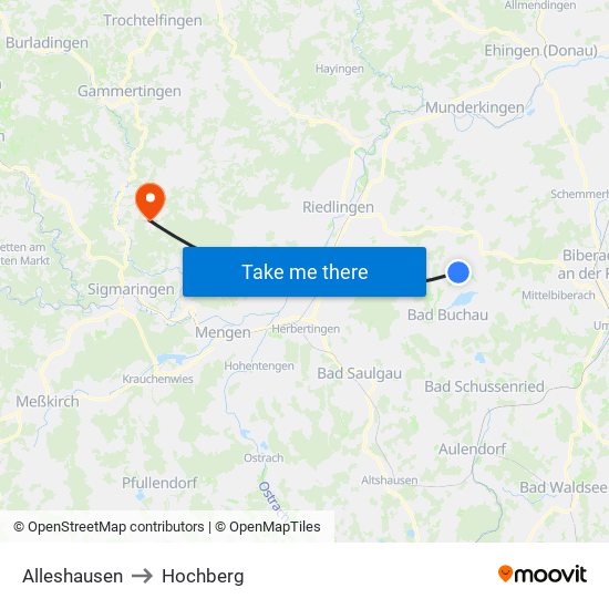 Alleshausen to Hochberg map