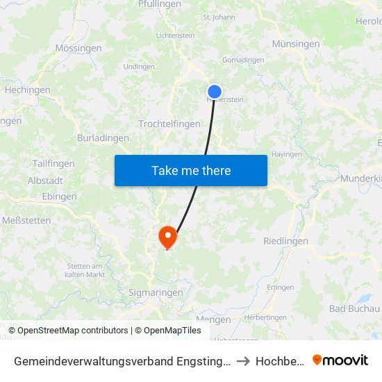 Gemeindeverwaltungsverband Engstingen to Hochberg map