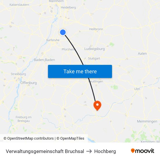 Verwaltungsgemeinschaft Bruchsal to Hochberg map