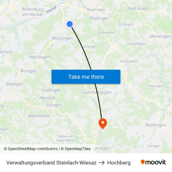 Verwaltungsverband Steinlach-Wiesaz to Hochberg map