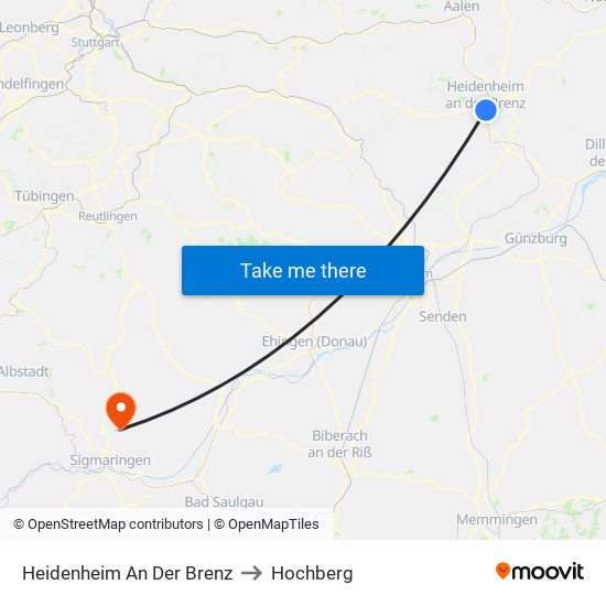 Heidenheim An Der Brenz to Hochberg map