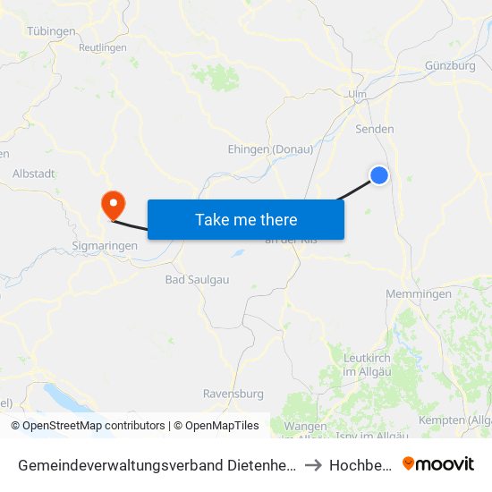 Gemeindeverwaltungsverband Dietenheim to Hochberg map