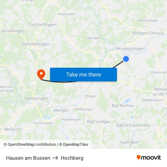 Hausen am Bussen to Hochberg map