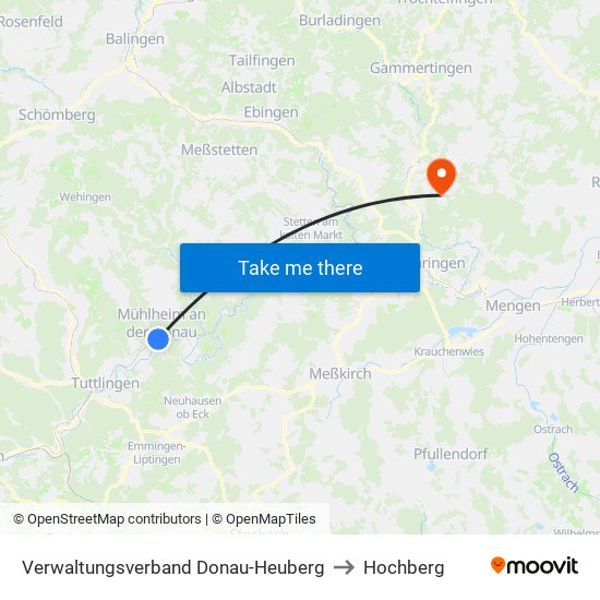 Verwaltungsverband Donau-Heuberg to Hochberg map