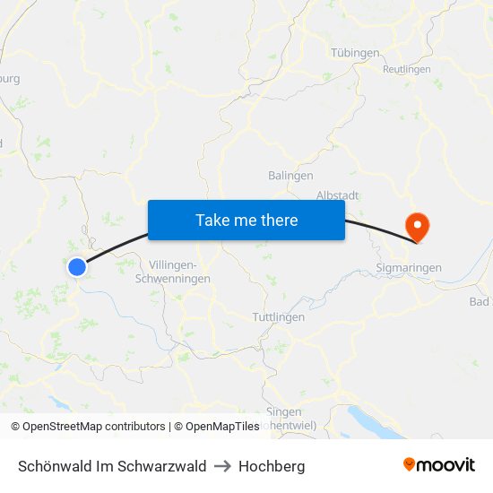 Schönwald Im Schwarzwald to Hochberg map