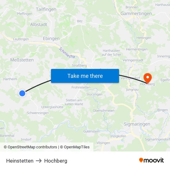 Heinstetten to Hochberg map