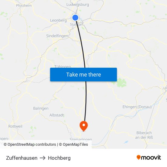 Zuffenhausen to Hochberg map