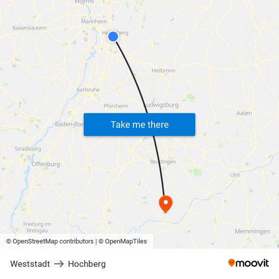 Weststadt to Hochberg map