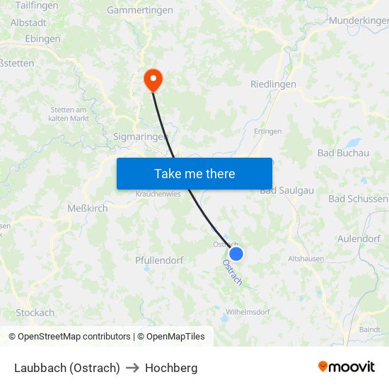 Laubbach (Ostrach) to Hochberg map