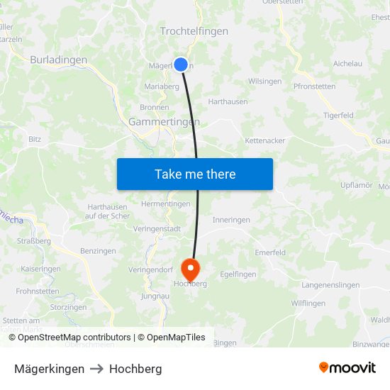 Mägerkingen to Hochberg map