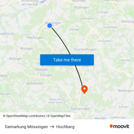 Gemarkung Mössingen to Hochberg map