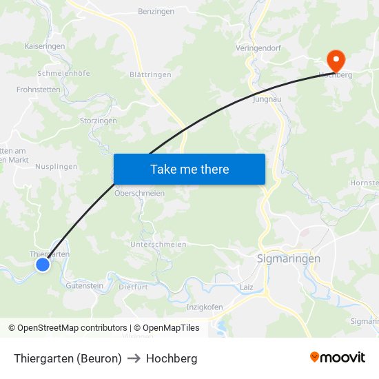 Thiergarten (Beuron) to Hochberg map