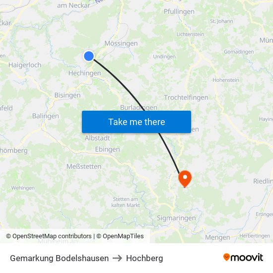 Gemarkung Bodelshausen to Hochberg map