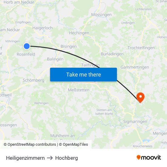 Heiligenzimmern to Hochberg map