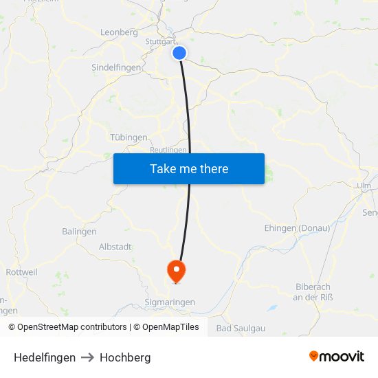 Hedelfingen to Hochberg map