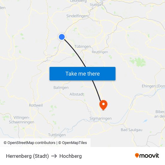 Herrenberg (Stadt) to Hochberg map