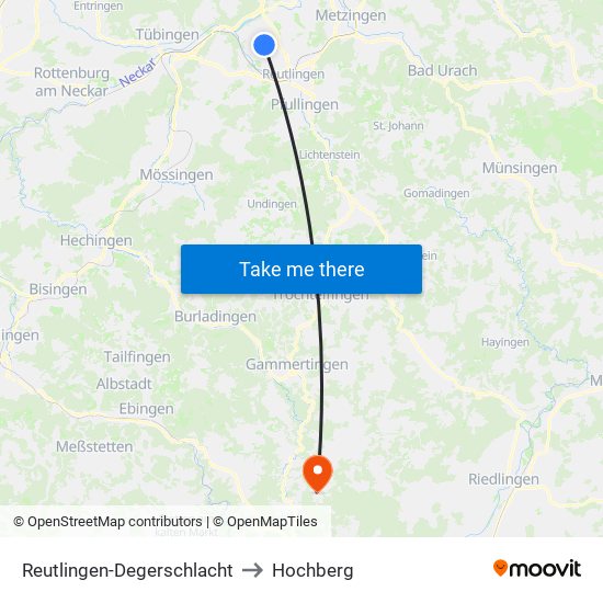 Reutlingen-Degerschlacht to Hochberg map