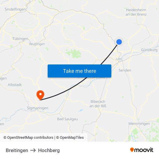 Breitingen to Hochberg map