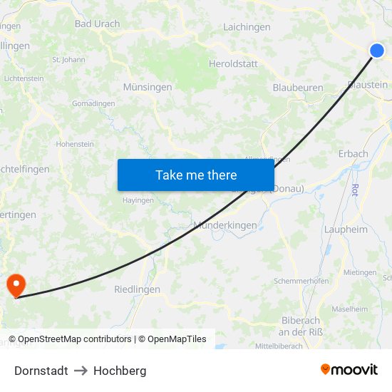 Dornstadt to Hochberg map