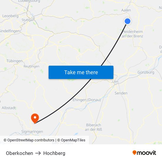 Oberkochen to Hochberg map