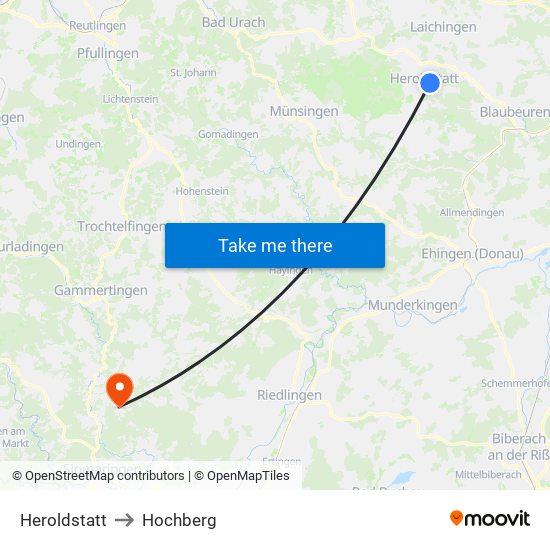 Heroldstatt to Hochberg map