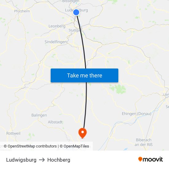 Ludwigsburg to Hochberg map
