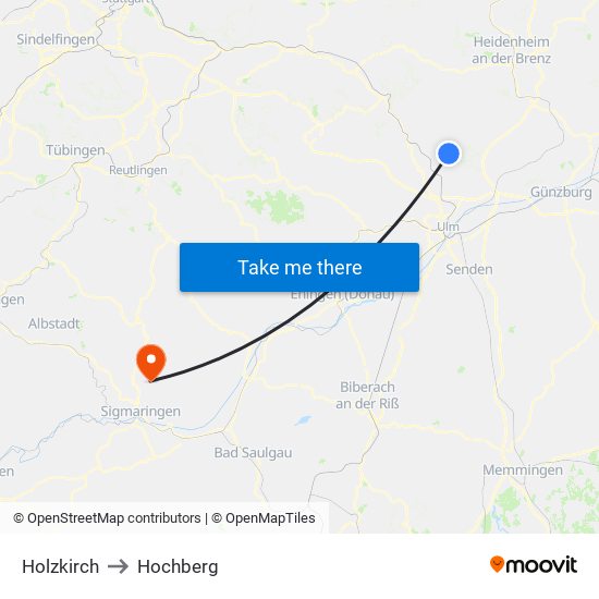 Holzkirch to Hochberg map