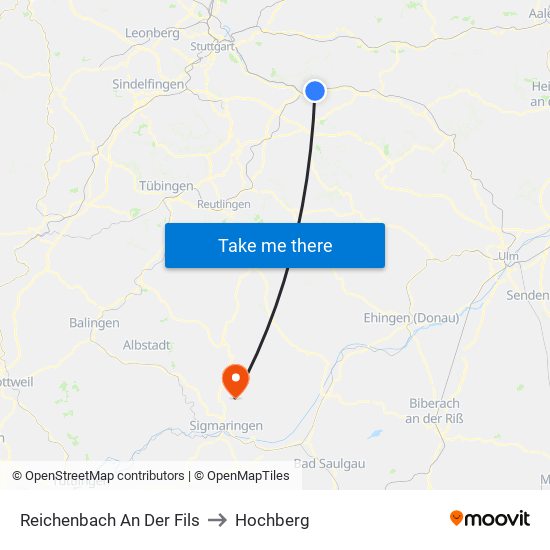 Reichenbach An Der Fils to Hochberg map