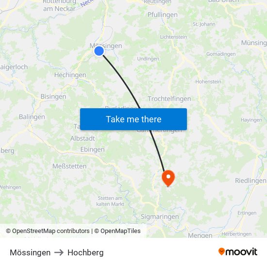 Mössingen to Hochberg map