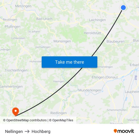 Nellingen to Hochberg map