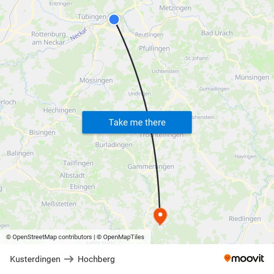 Kusterdingen to Hochberg map