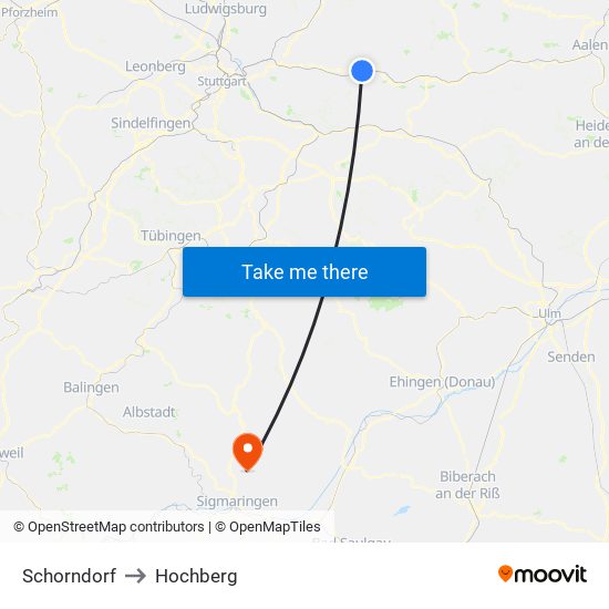 Schorndorf to Hochberg map